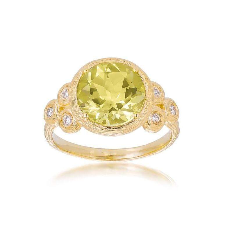 Dalia T Ring Color Collection 14KT Yellow Gold Lemon Topaz & Diamond Brilliant Cut Ring