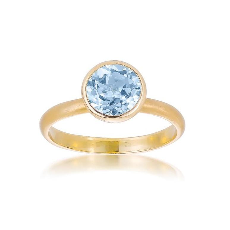 Dalia T Ring Color 14KT Yellow Gold Round Blue Topaz Center Stone Ring