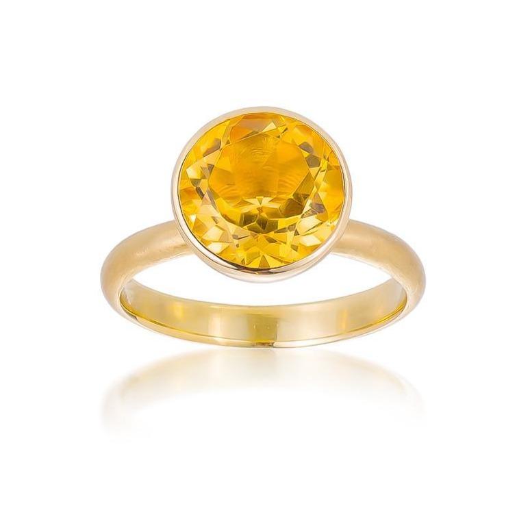 Dalia T Ring Color Collection 14KT Yellow Gold Round Citrine center stone ring