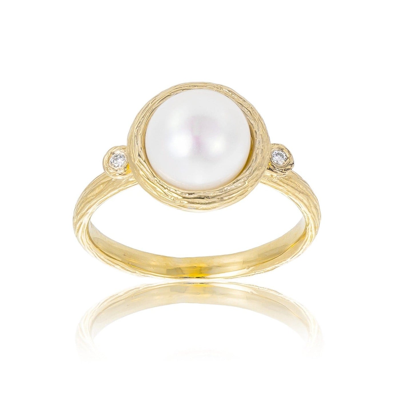 Dalia T Ring Luster Collection 14KT Yellow Gold  Pearl & Diamonds Ring