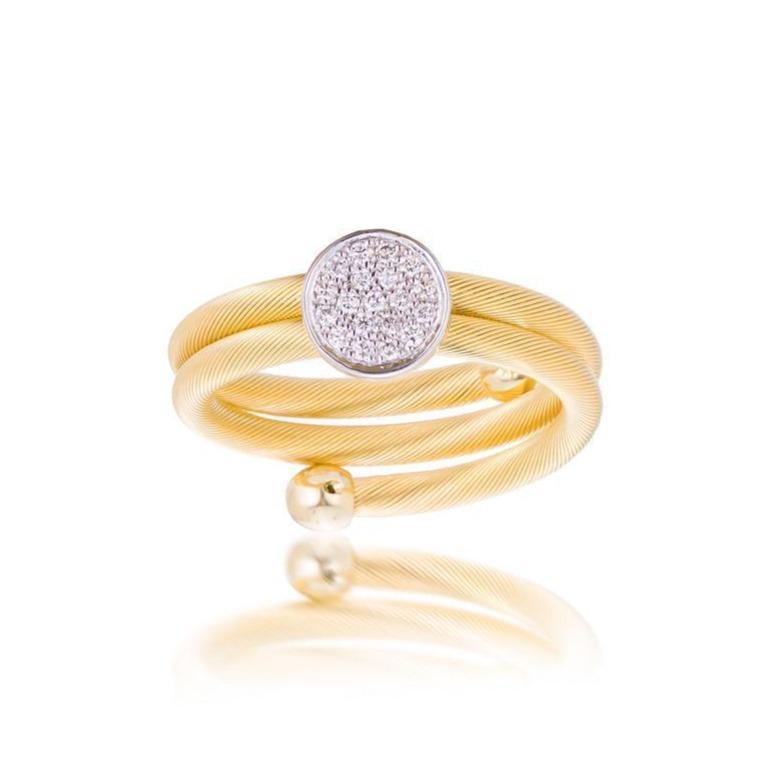 Dalia T Ring Textured Gold Signature Collection 14KT Yellow Gold Diamond Soft Coil Ring Round Shape