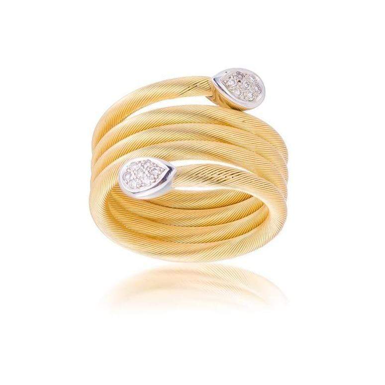Dalia T Ring Textured Gold Signature Collection 14KT Yellow Gold Diamond Soft Coil Ring Tear Drop