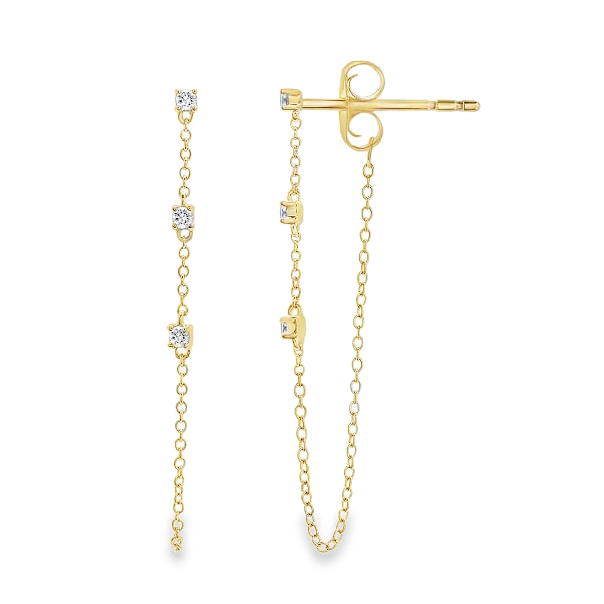 Orly Chain Earrings with three Diamonds