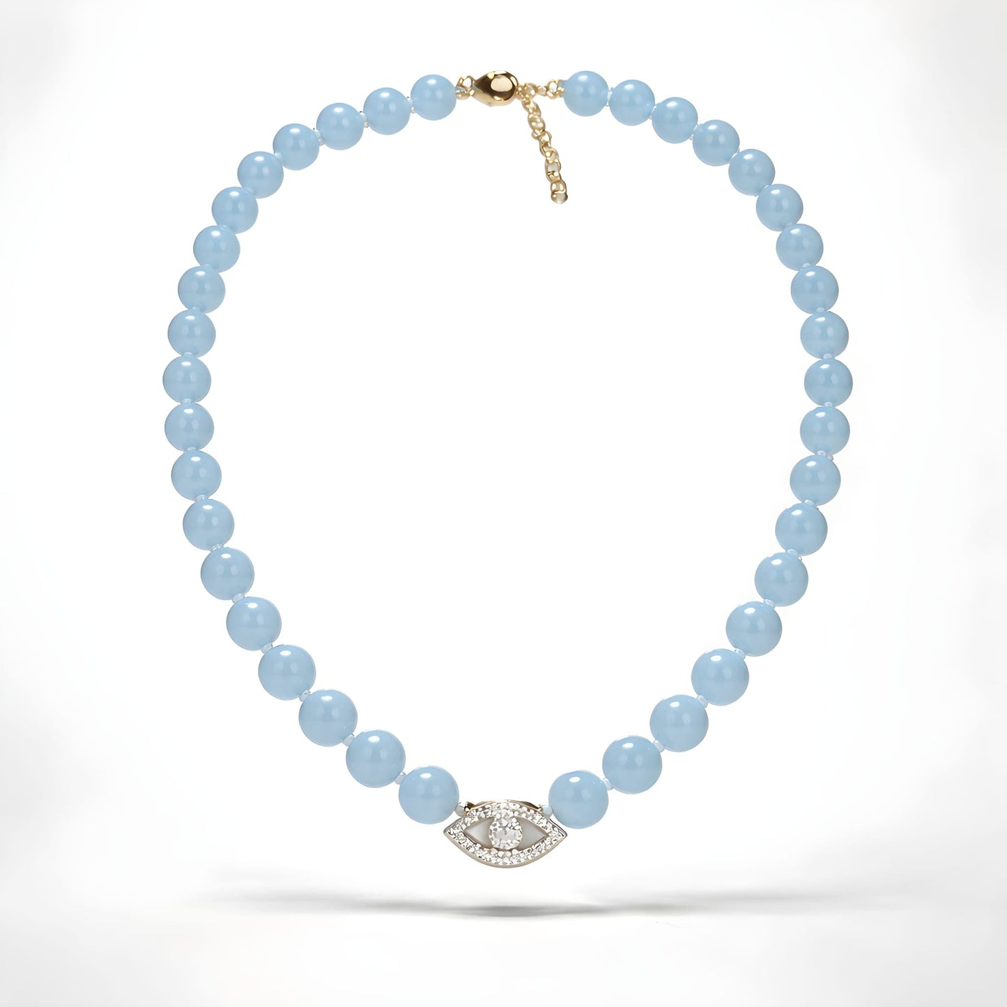 Dalia T Online 14KT diamonds Evil Eye on an Aqua beads Necklace