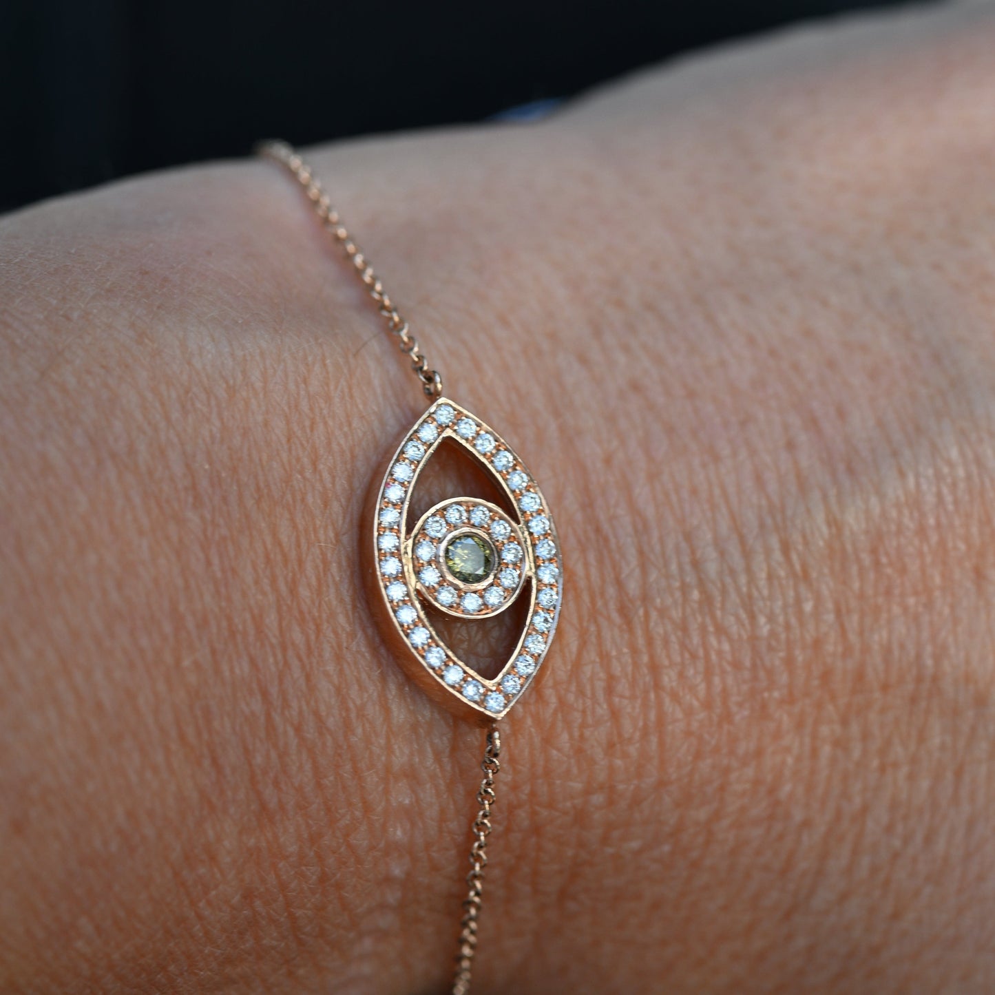 Dalia T Online 14KT Gold and Diamond Evil Eye Bracelet