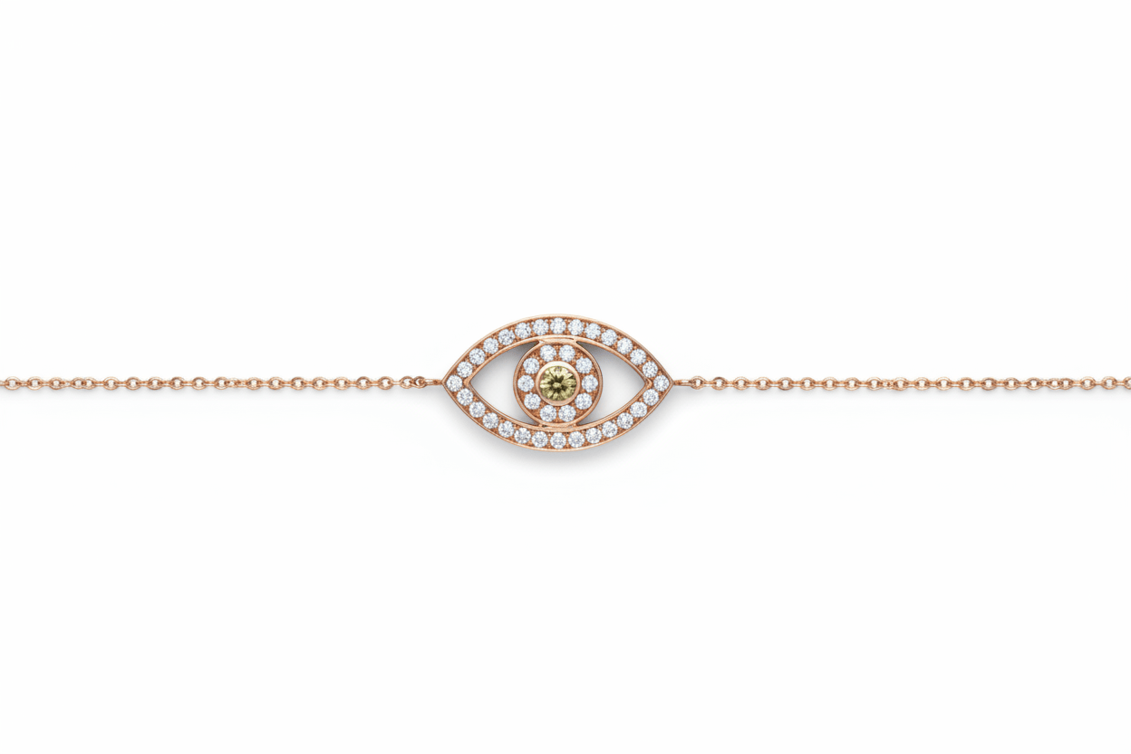 Dalia T Online 14KT Gold and Diamond Evil Eye Bracelet
