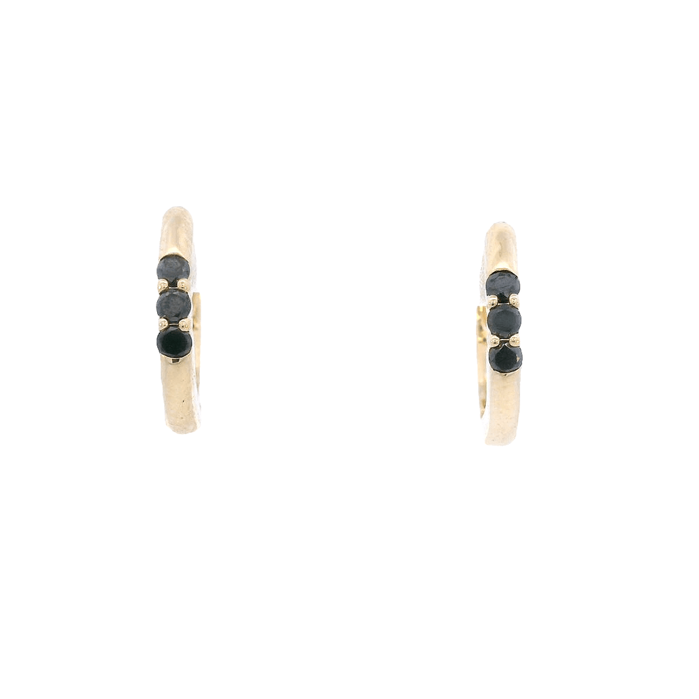 Dalia T Online Earrings 14KT gold small Huggies with 3 black diamonds (0.15CT)