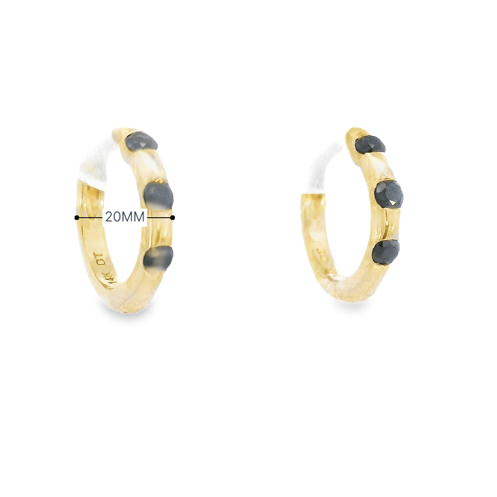 
                  
                    Dalia T Online Earrings 14KT gold small Huggies with 3 black diamonds (0.25CT)
                  
                