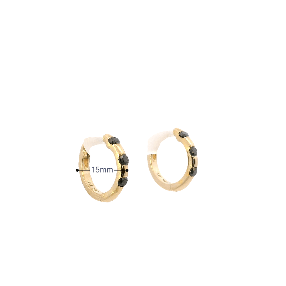 
                  
                    Dalia T Online Earrings 14KT gold small Huggies with 3 black diamonds (0.25CT)
                  
                