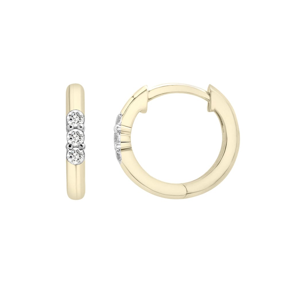 Dalia T Online Earrings Joy Huggies with Three Diamonds