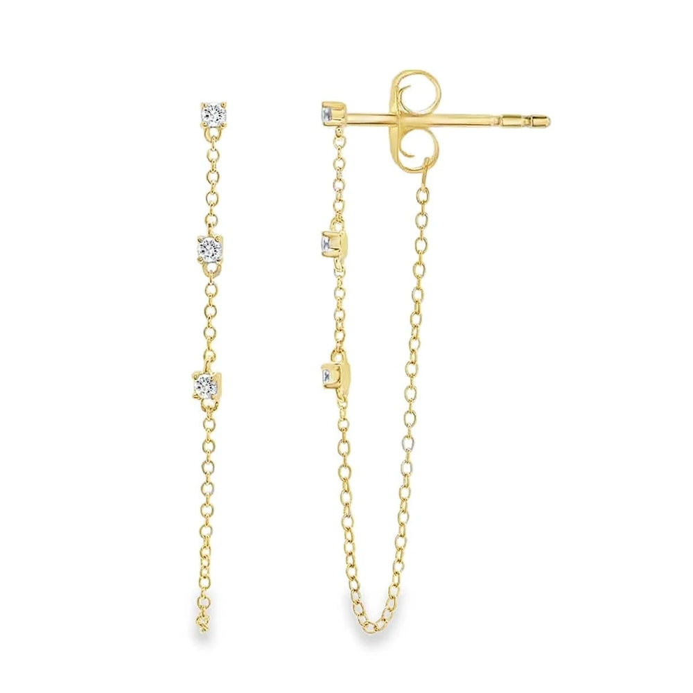 Dalia T Online Earrings Orly Chain Earrings with three Diamonds