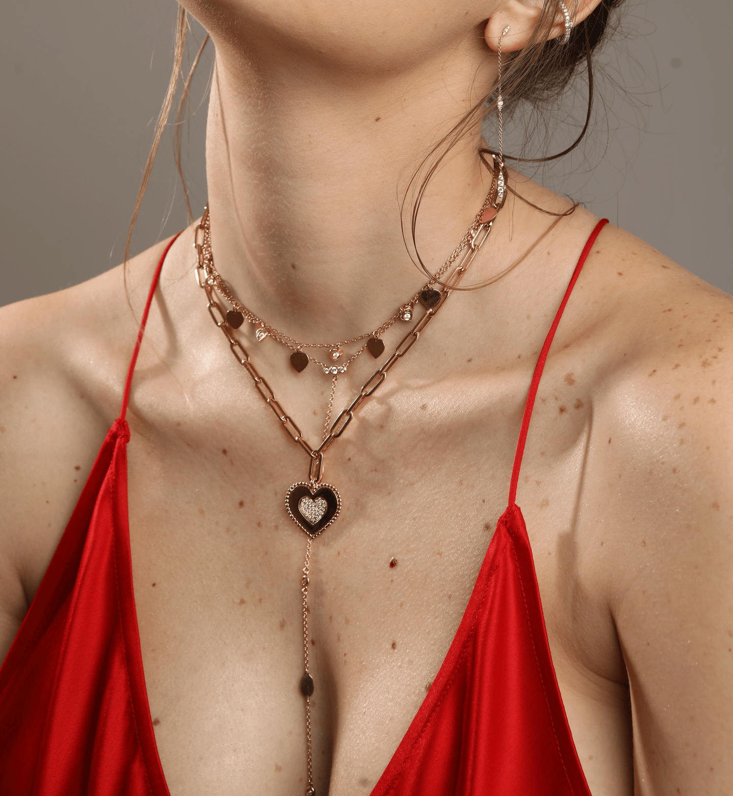 Dalia T Online Kelly Heart Link Necklace with Diamonds