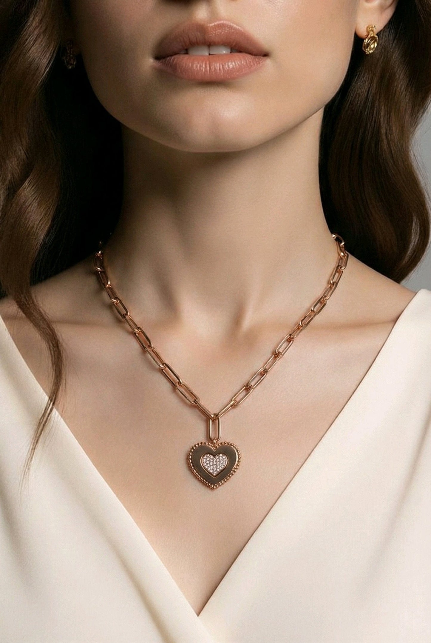 Dalia T Online Kelly Heart Link Necklace with Diamonds