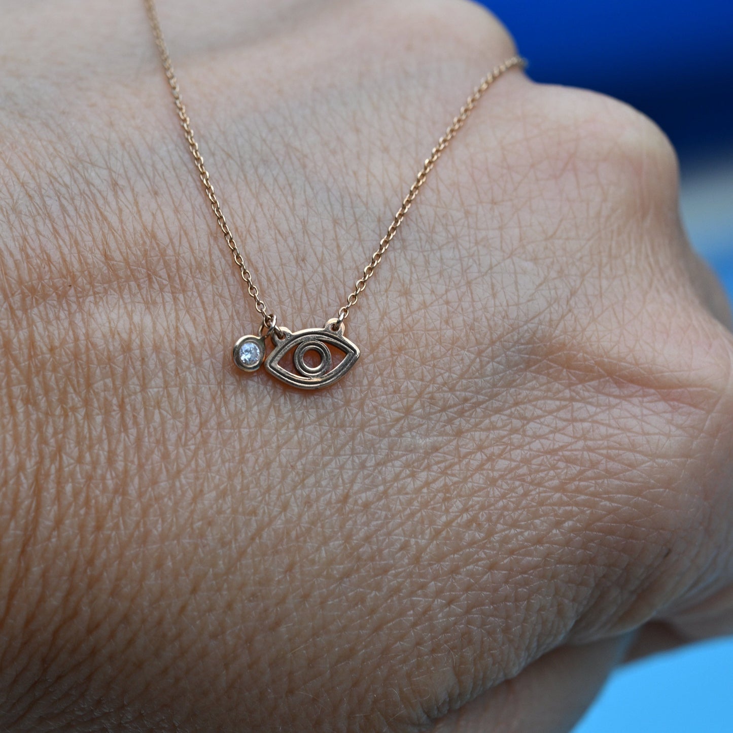 Dalia T Online Necklace 14KT Rose Gold Small Evil Eye Necklace with a Diamond