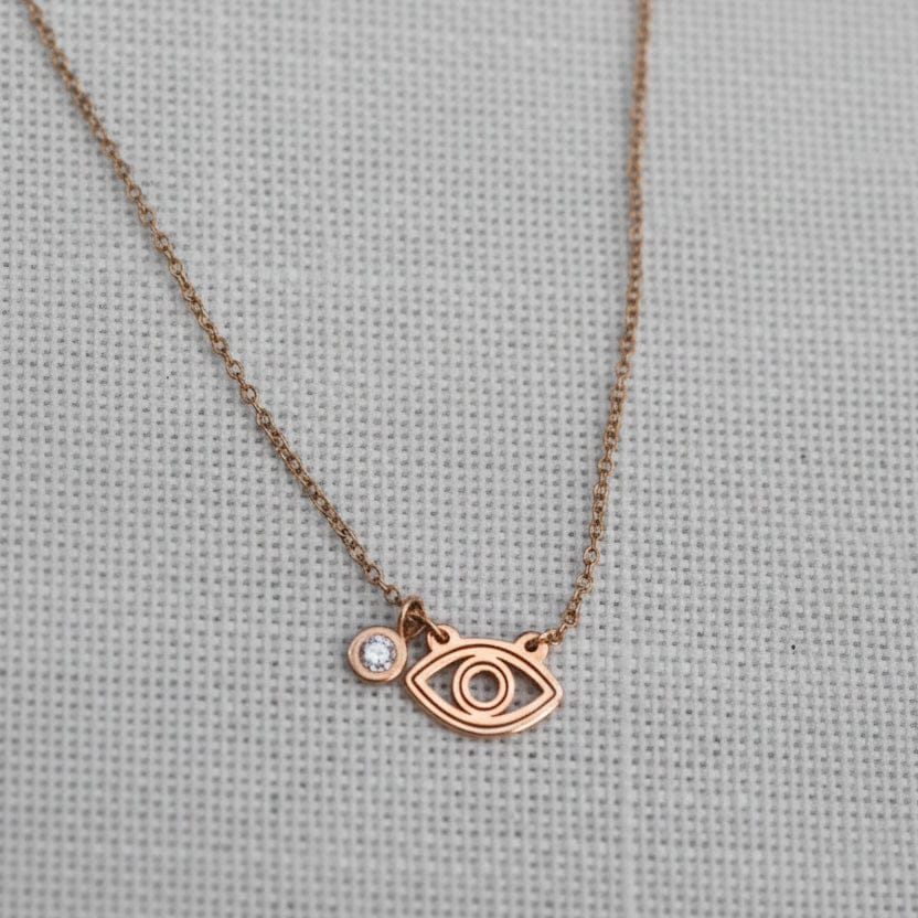Dalia T Online Necklace 14KT Rose Gold Small Evil Eye Necklace with a Diamond