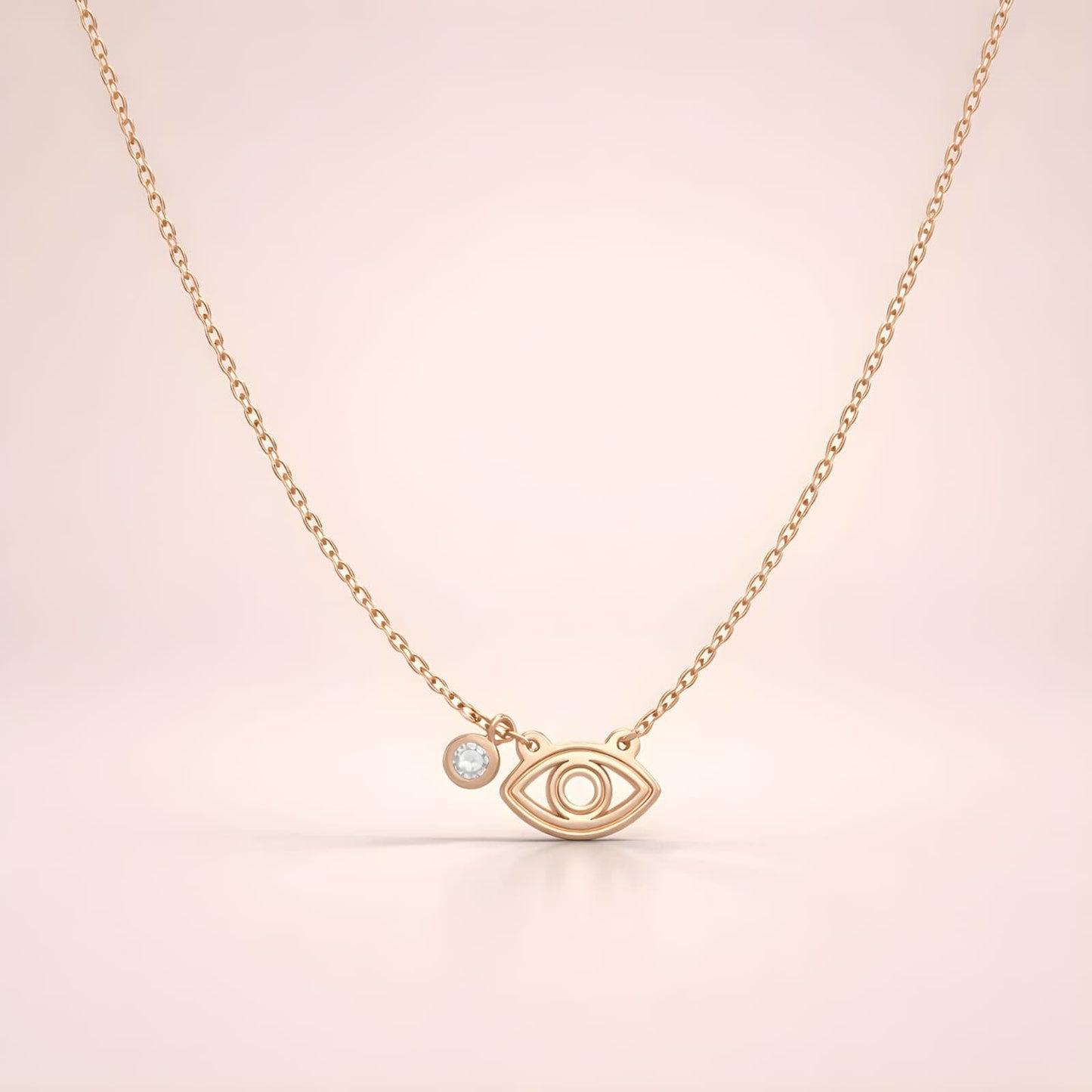 Dalia T Online Necklace 14KT Rose Gold Small Evil Eye Necklace with a Diamond