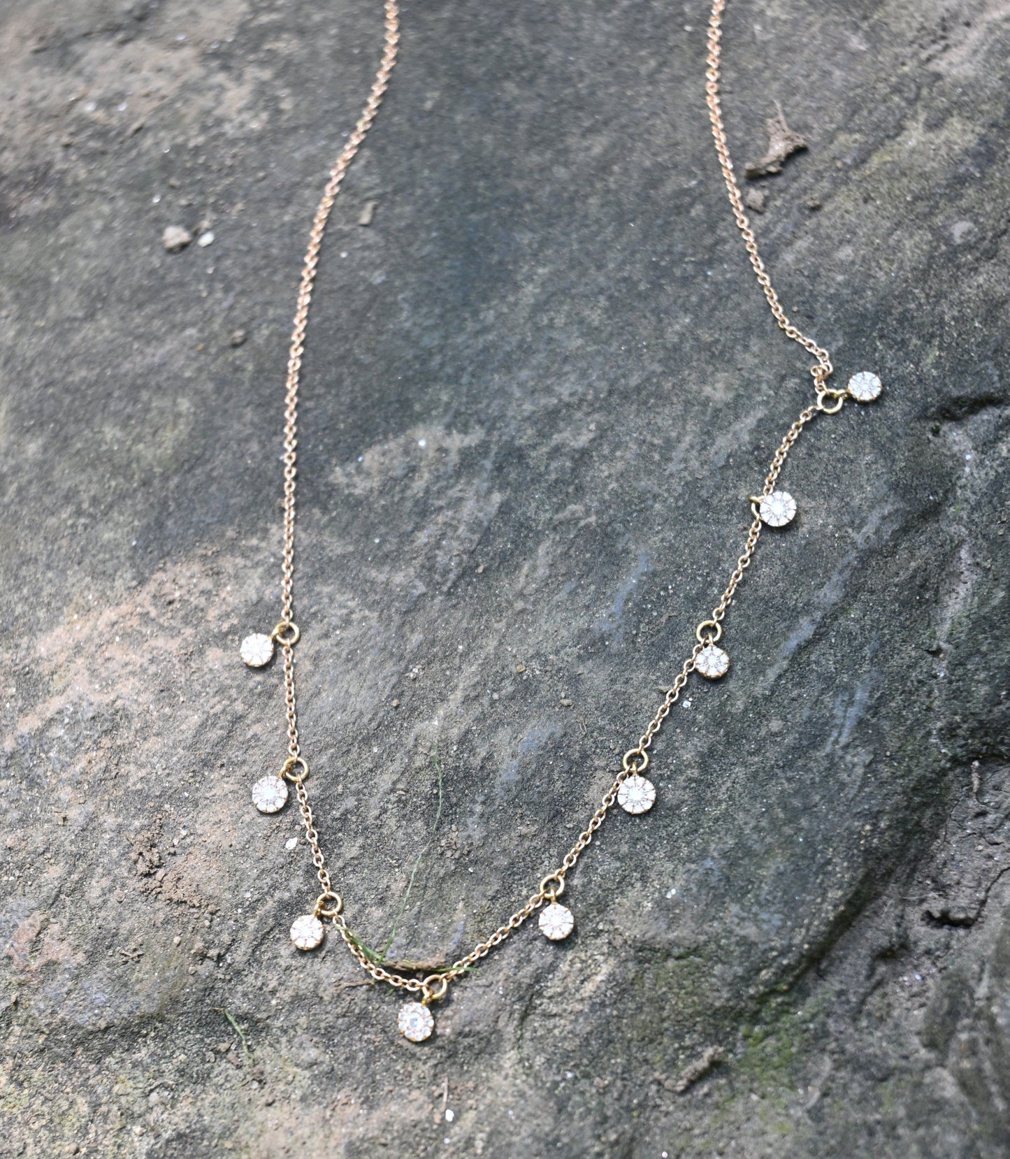 Dalia T Online Necklace Delicate Collection 18KT Rose Gold Graduated Diamond Circles Necklace