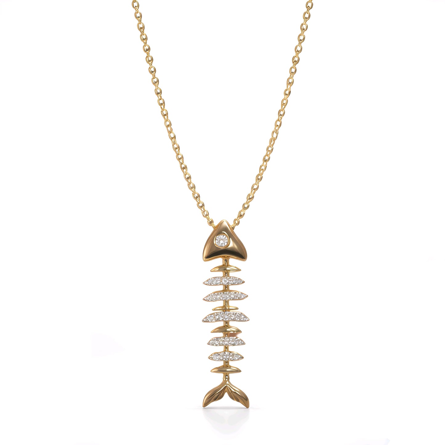Dalia T Online Necklace Fishbone Necklace with Diamonds
