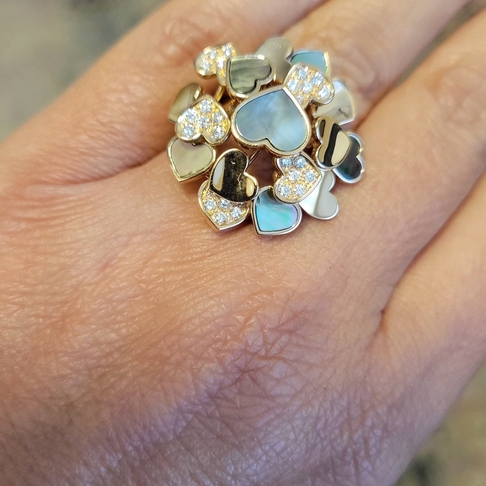 Dalia T Online Ring Iconic 18KT Rose Gold Mother-of-Pearl & Diamonds moving Hearts Statement Ring