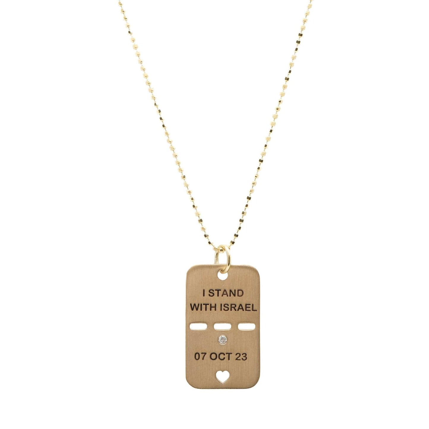 Dalia T Online Tag Necklace 14KT Gold 14 KT Gold Tag with a Diamond-  I Stand With Israel- S