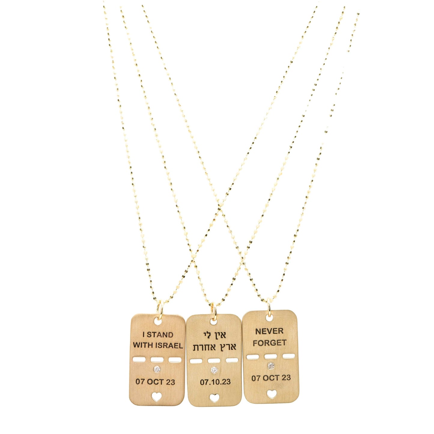 Dalia T Online Tag Necklace 14KT Gold 14 KT Gold Tag with a Diamond-  I Stand With Israel- S