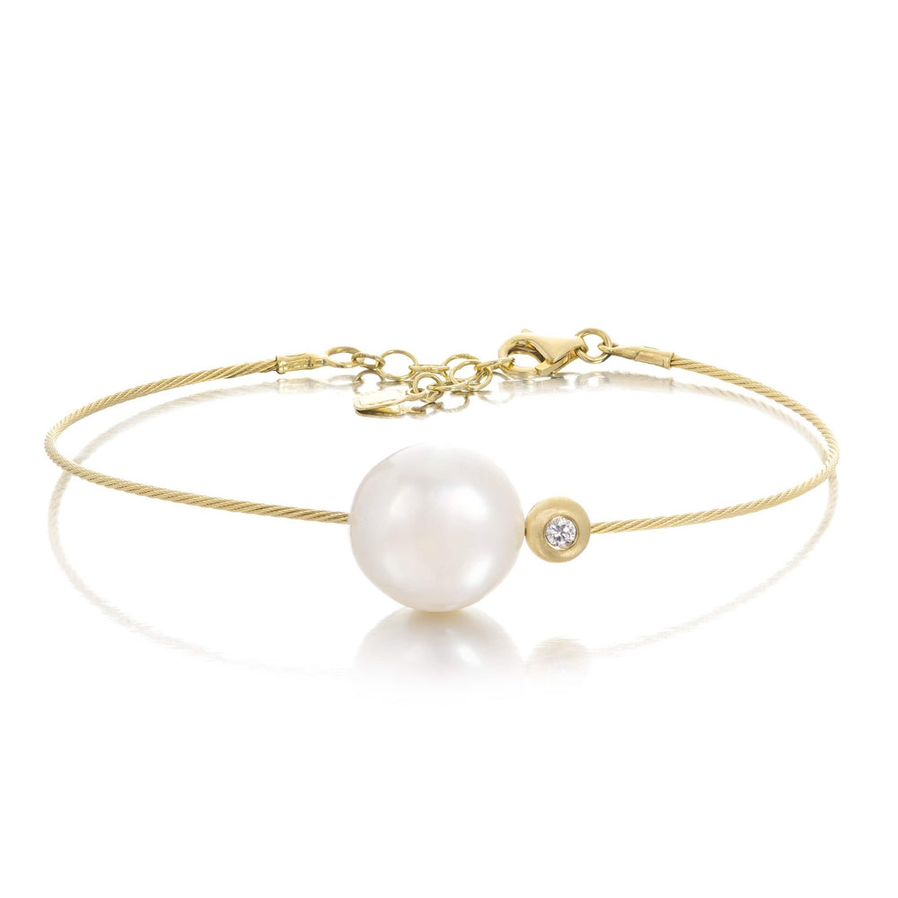 Dalia T Bracelet Luster Collection 14KT Yellow Gold Pearl & Diamond Wire Bracelet