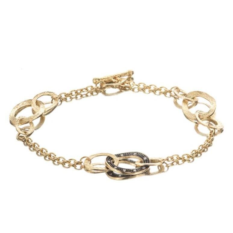 
                  
                    Dalia T Bracelet Soft Links Collection 14KT Yellow Gold Diamonds large links Bracelet with Black Rhodium
                  
                