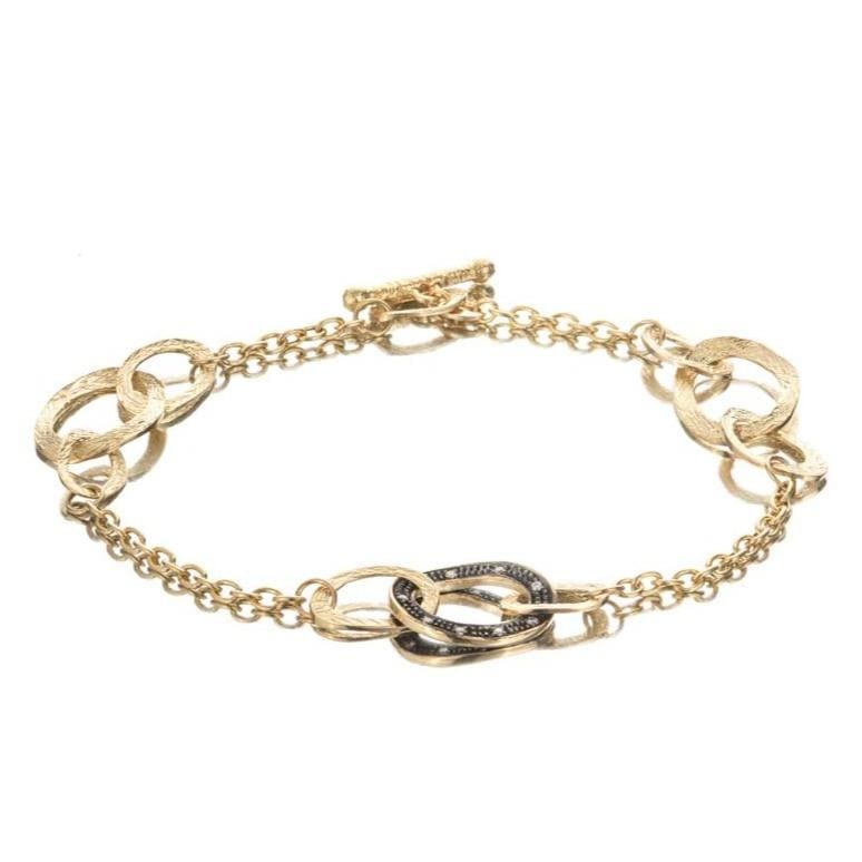 Dalia T Bracelet Soft Links Collection 14KT Yellow Gold Diamonds large links Bracelet with Black Rhodium