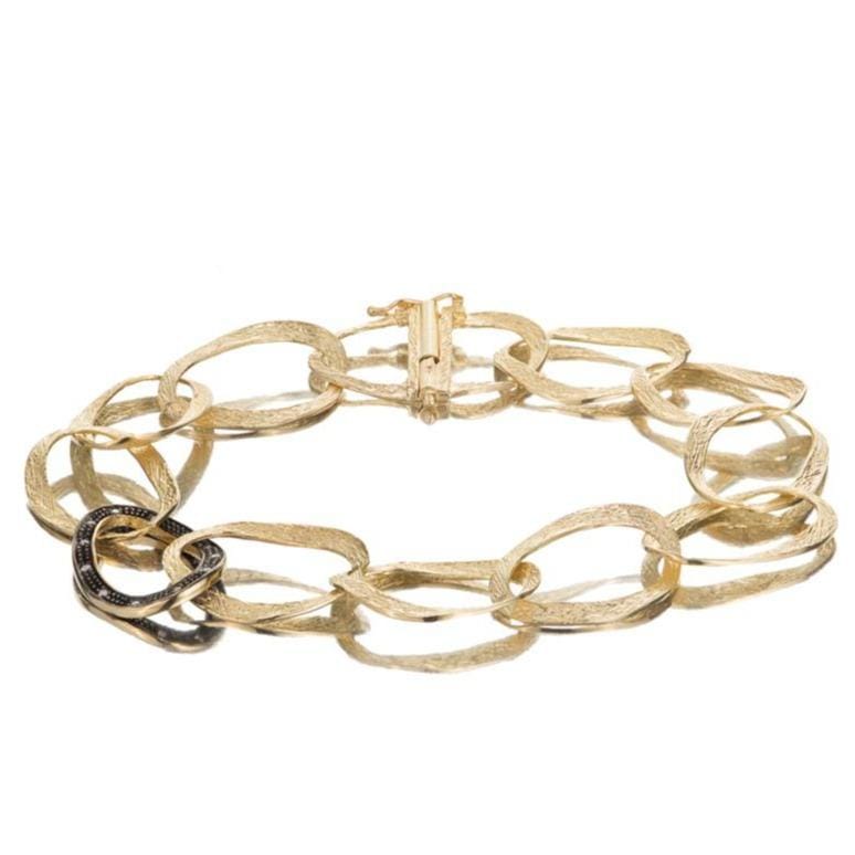 Dalia T Bracelet Soft Links Collection 14KT Yellow Gold Diamonds large links Bracelet with Black Rhodium