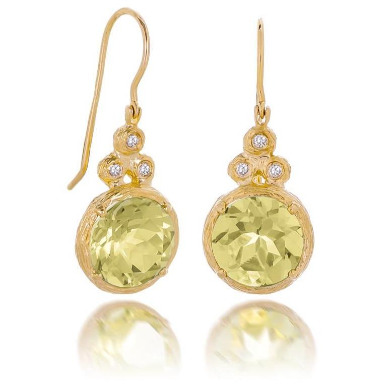 Dalia T Earrings Color Collection 14KT Yellow Gold Lemon Topaz & Diamond Hook Earrings