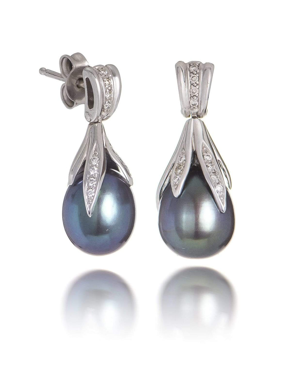 Dalia T Earrings Luster Collection 14KT White Gold Pearl & Diamond Earrings