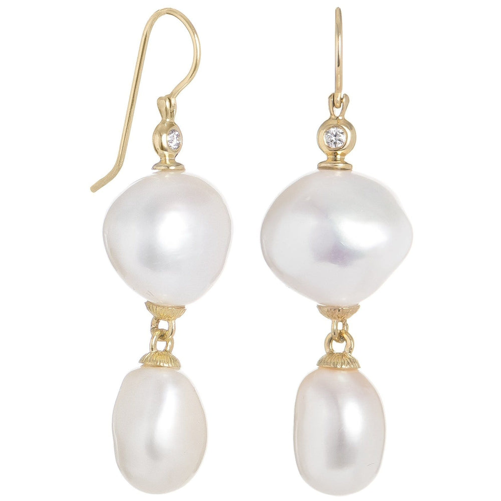 Dalia T Earrings Luster Collection 14KT White Gold  Pearl & Diamonds Drop Earrings