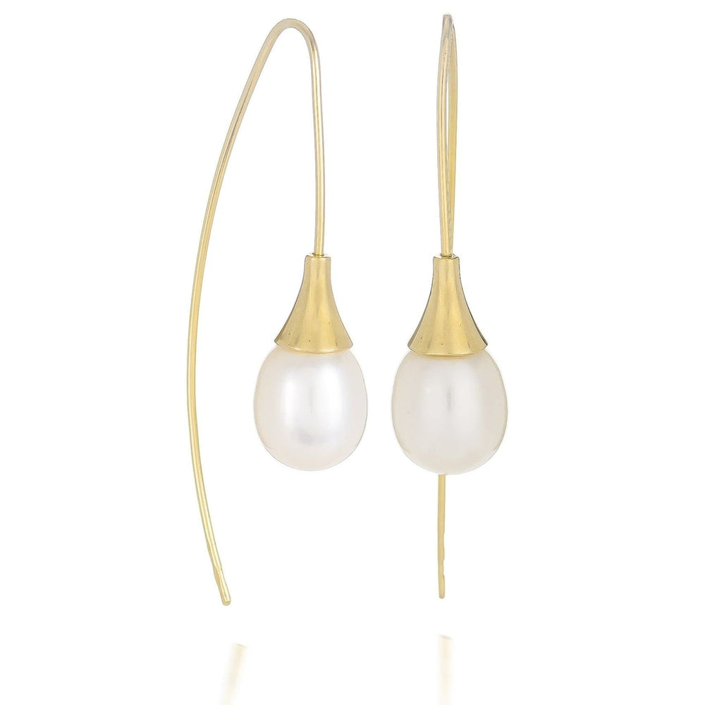 Dalia T Earrings Luster Collection 14KT Yellow Gold  Pearl Drop Earrings