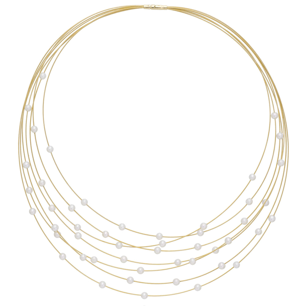 Dalia T Necklace Luster Collection 14KT Yellow Gold Multi layers Pearl Necklace