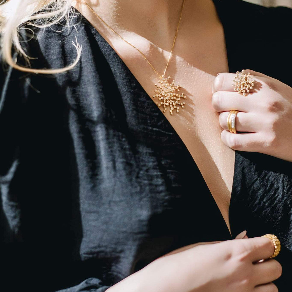 Dalia T Necklace Signature Collection 14KT Yellow Gold 1CT Diamond Starburst Pendant Necklace