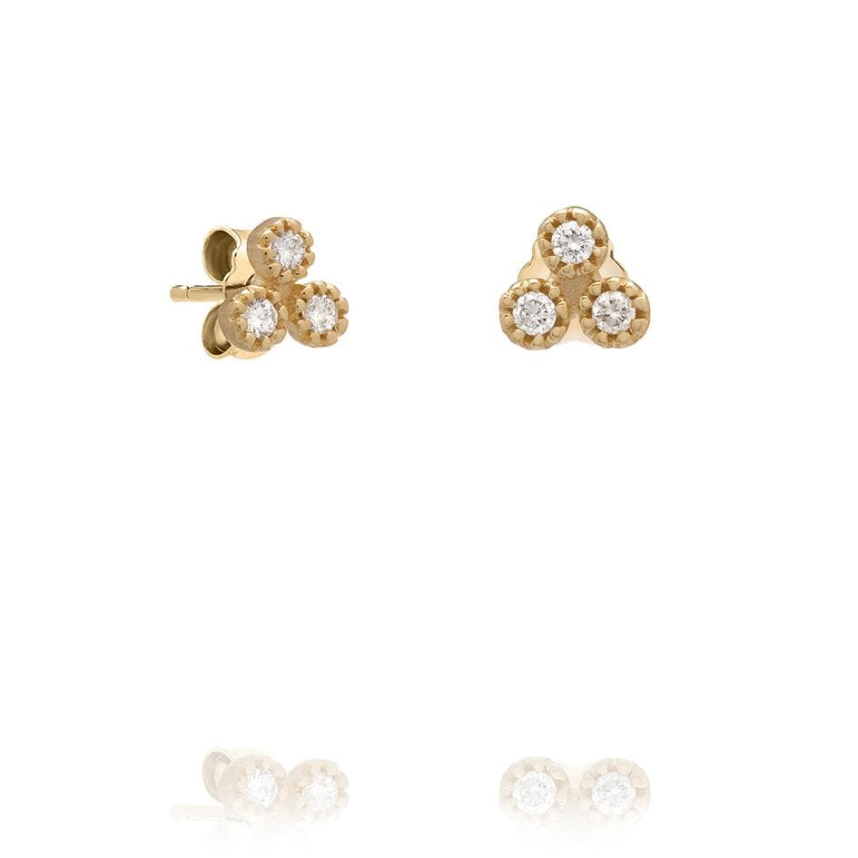 Dalia T Online Earrings Delicate Collection 14KT YG Medium 3 Stones Stud Diamond Earrings 0.12CT