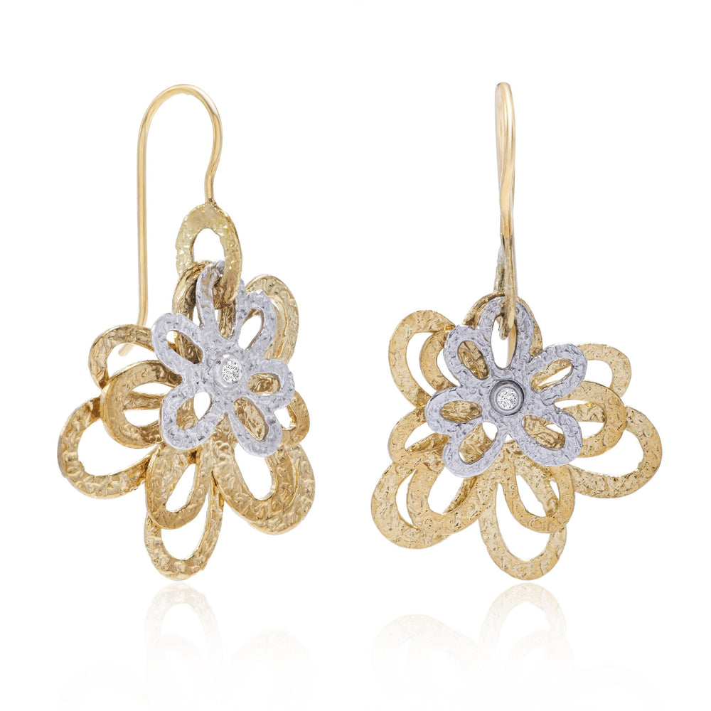 Dalia T Online Earrings Nature Collection 14KT Yellow & White Gold Multi Flowers Drop Earrings