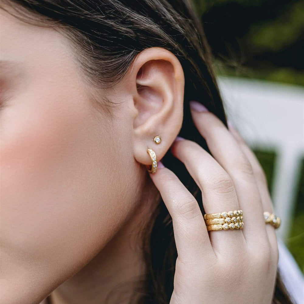 Dalia T Online Earrings Signature Collection 14KT YG & 0.32CT Diamonds Textured Hoop Earrings