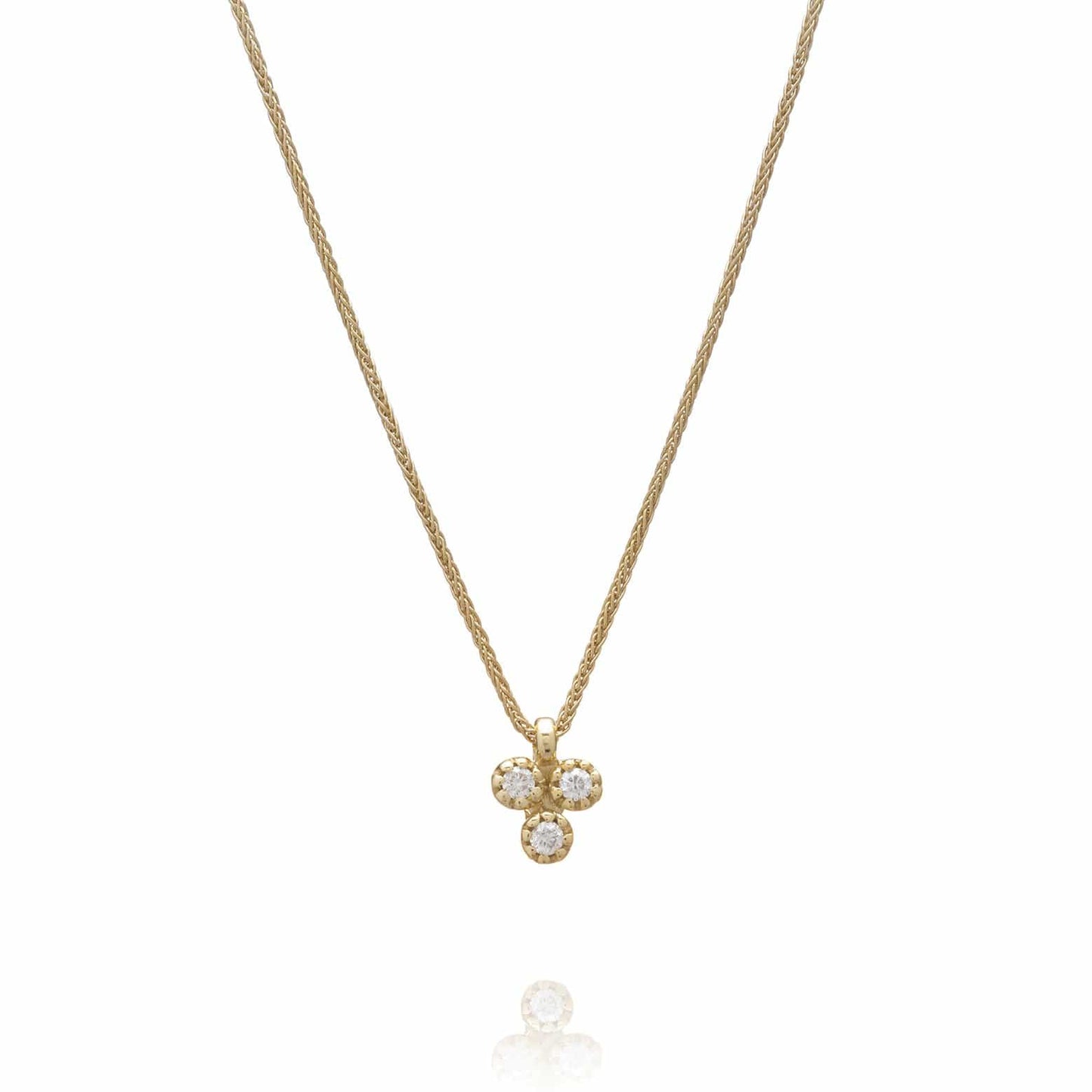 Dalia T Online Necklace Delicate Collection 14KT YG 3 Diamonds Medium Pendant Necklace 0.06CT