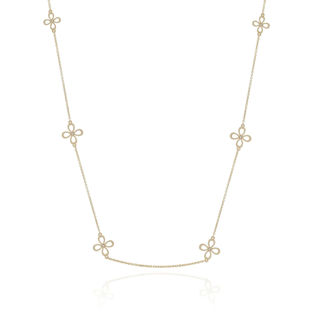 Dalia T Online Necklace Nature Collection 14KT Yellow Gold & Diamonds long Flower Necklace