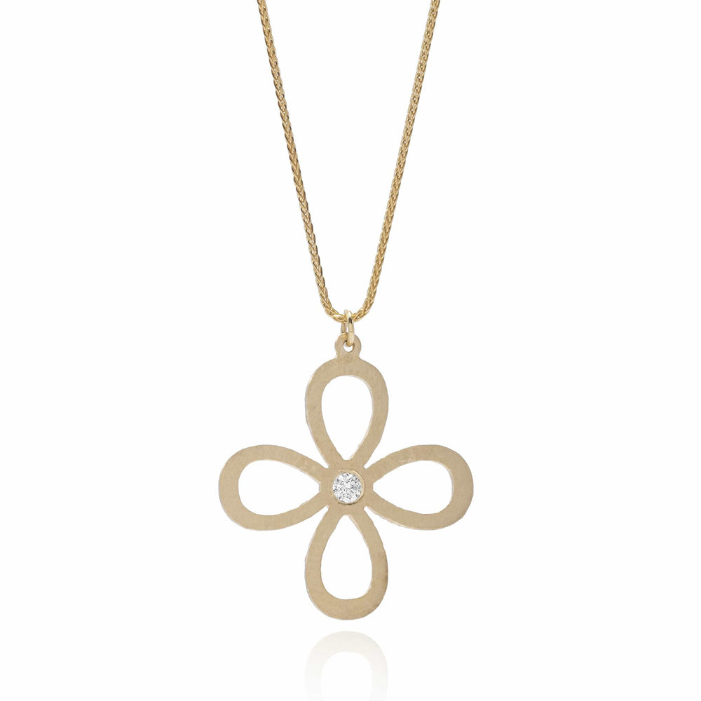 Dalia T Online Necklace Nature Collection 14KT Yellow Gold & Diamonds Medium Flower Frame Pendant Necklace