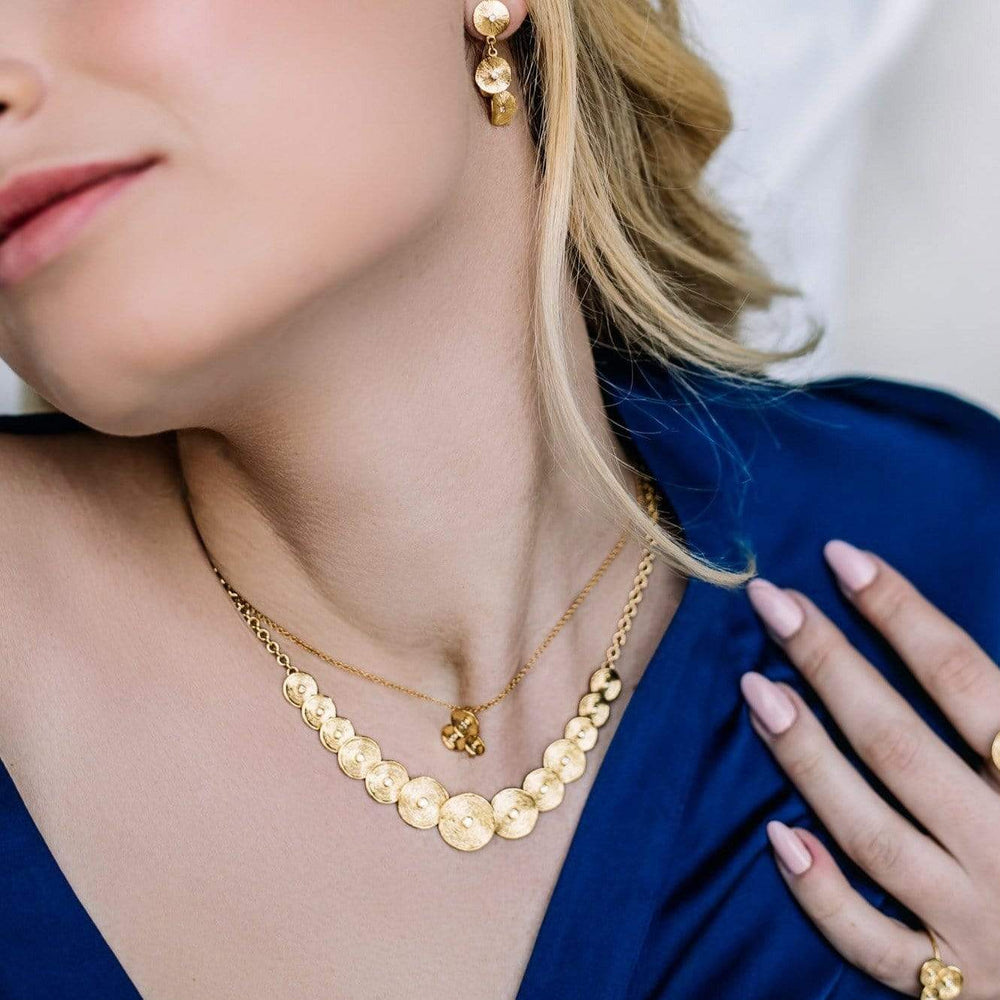 Dalia T Online Necklace Signature Collection 14KT YG & Diamonds Textured Circles Necklace