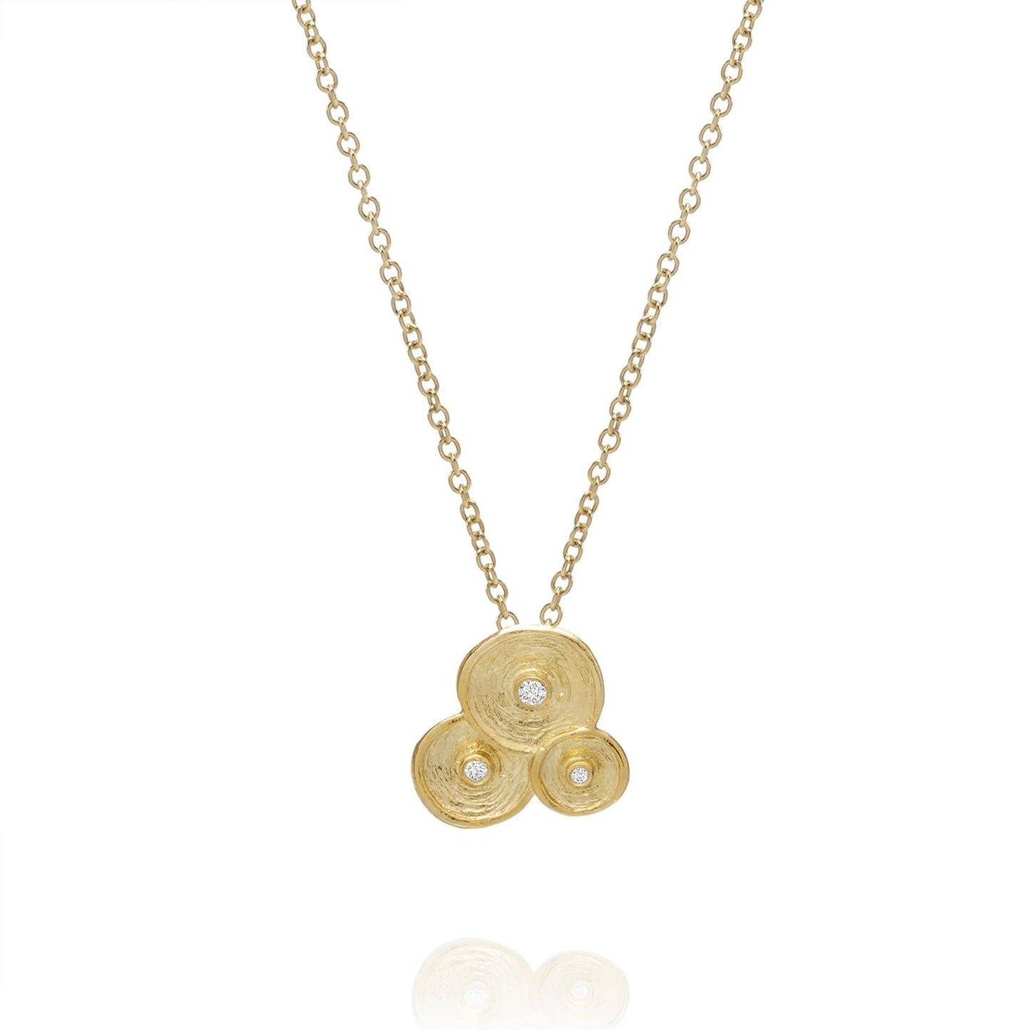 Dalia T Online Necklace Signature Collection 14KT YG & Diamonds Textured Circles Pendnat Necklace