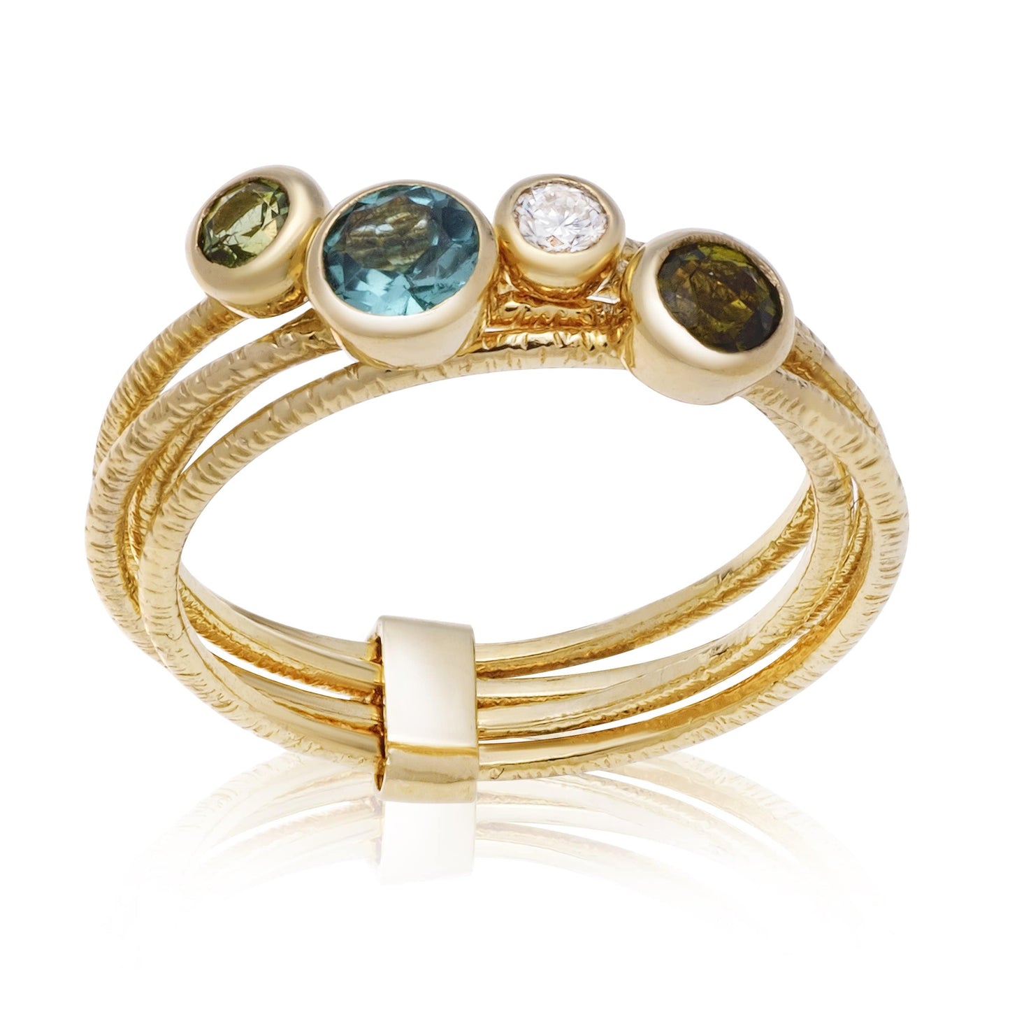 Dalia T Online Ring Color 14KT Yellow Gold Multi-Wire Stacker Ring with Gems & Diamonds