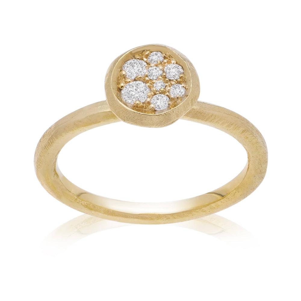 Dalia T Online Ring Signature Collection 14KT Yellow Gold High Cluster Diamond Ring