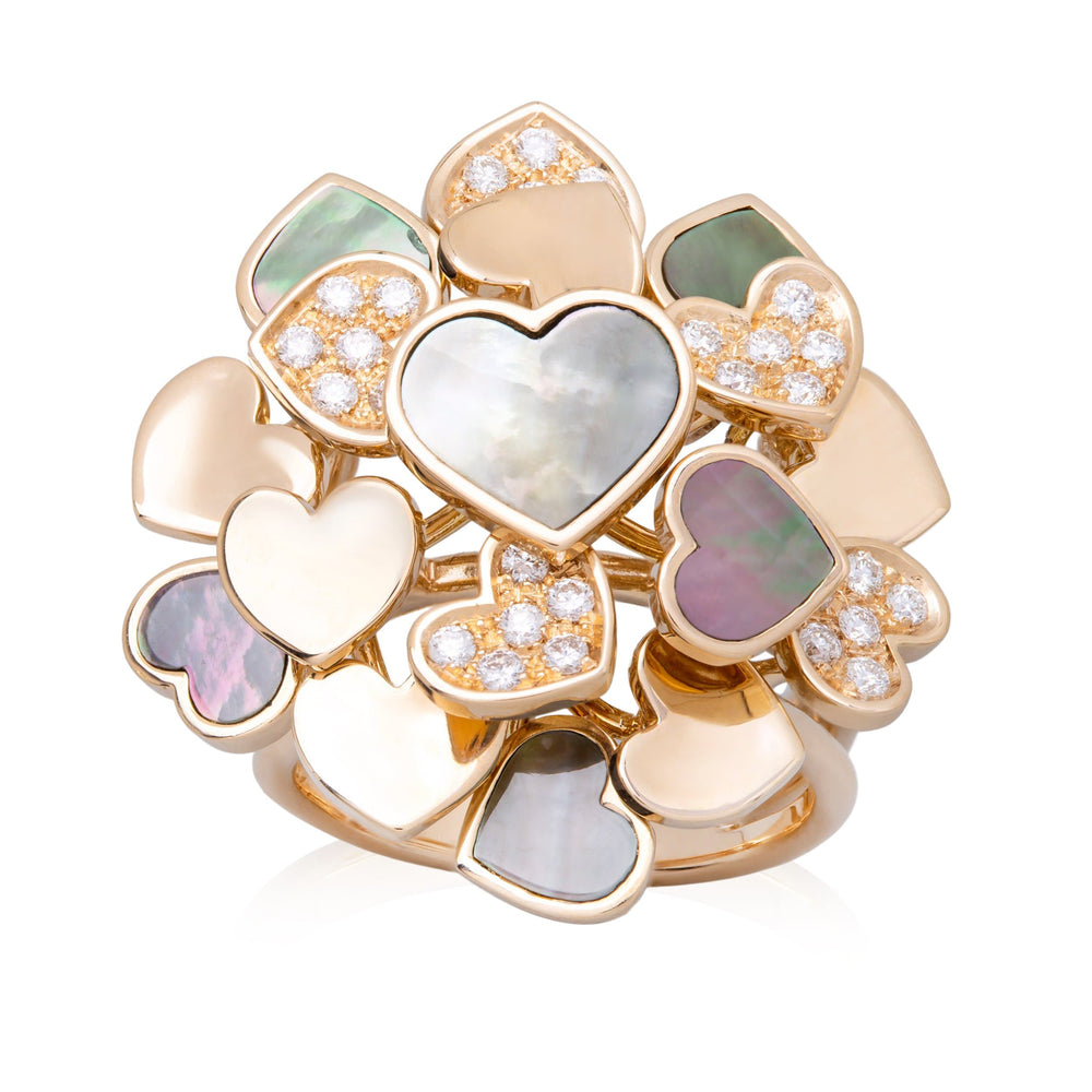 Dalia T Online Ring Summer Collection 18KT Rose Gold Mother-of-Pearl & Diamonds moving Hearts Statement Ring