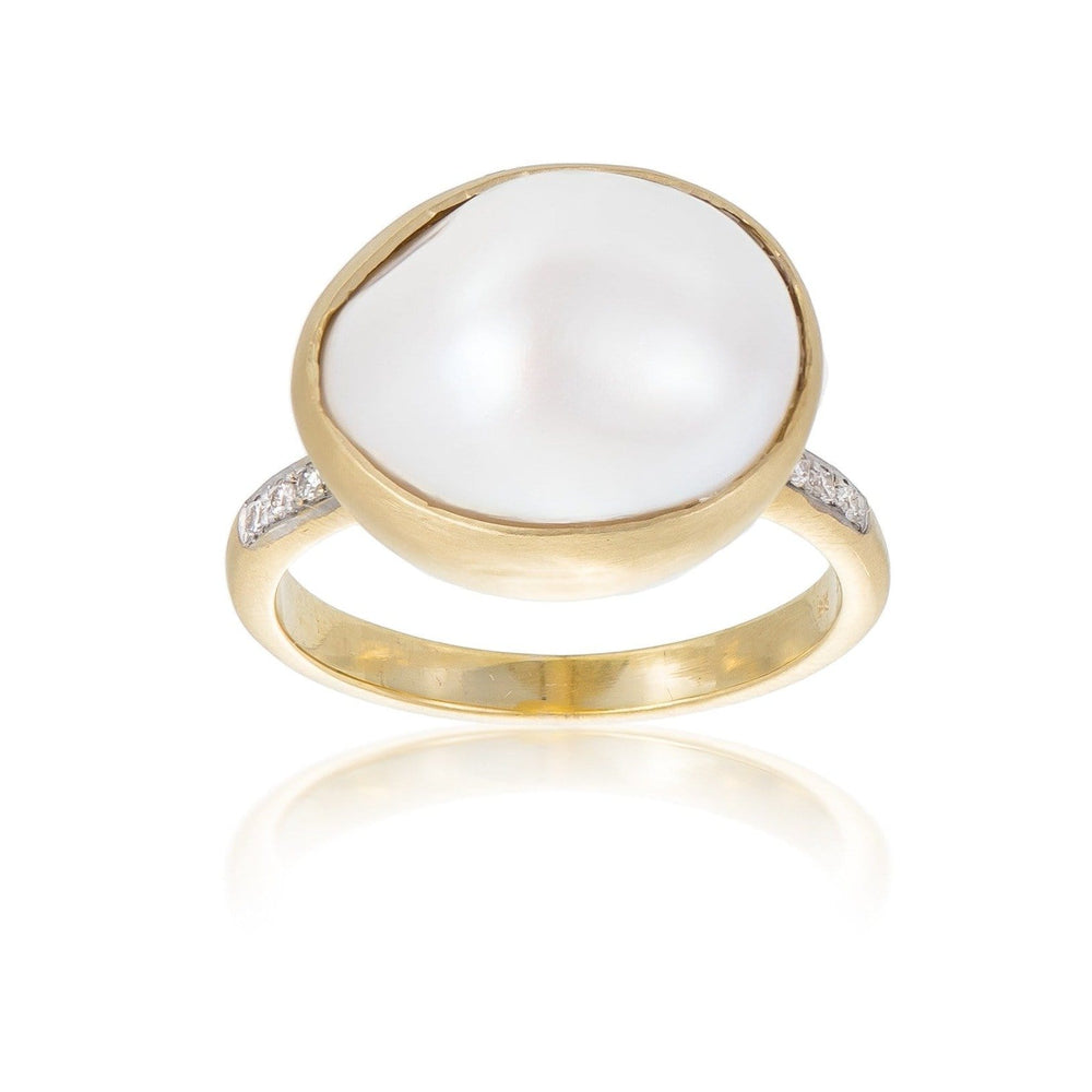 Dalia T Ring Luster Collection 14KT Yellow Gold  Pearl & Diamonds Ring