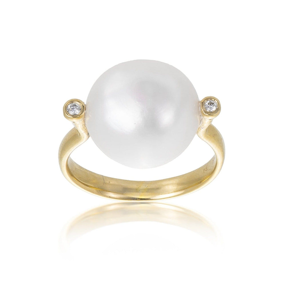 Dalia T Ring Luster Collection 14KT Yellow Gold  Pearl & Diamonds Ring